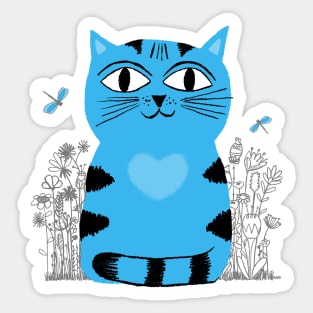Bright Eyed Blue Kitty With Big Heart In The Garden Sticker